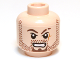 Part No: 3626pb0649  Name: Minifigure, Head Dark Brown Eyebrows, Goatee and Beard Stubble, Upper Eyelids, Medium Nougat Scar on Left Cheek, Angry Bared Teeth Pattern