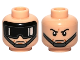 Part No: 3626pb0680  Name: Minifigure, Head Dual Sided Black Eyebrows, Medium Nougat Dimples and Chin Dimple, Dark Bluish Gray Chin Strap, Neutral and Goggles with White Reflections / Angry Pattern
