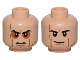 Part No: 3626pb0806  Name: Minifigure, Head Dual Sided Black Angled Eyebrows, Dark Orange Cheek Lines, Chin Dimple and Scars, Angry Frown and Eye Shadow / Slight Grin Pattern