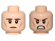 Part No: 3626pb0812  Name: Minifigure, Head Dual Sided Dark Brown Eyebrows, Upper Eyelids, Medium Nougat Cheek Lines and Chin Dimple, Neutral / Angry Bared Teeth Pattern