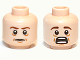 Part No: 3626pb0818  Name: Minifigure, Head Dual Sided Dark Brown Eyebrows, Medium Nougat Dimples, Wrinkles, and Chin Dimple, Neutral / Open Mouth Scared with Teeth Parted Pattern