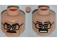 Part No: 3626pb0876  Name: Minifigure, Head Dual Sided Black Glasses, Brown Moustache, Wrinkles, Mouth Closed / Clenched Teeth Pattern
