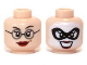 Part No: 3626pb0966  Name: Minifigure, Head Dual Sided Female Glasses, Dark Red Lips / Black Eye Mask, White Face Paint, Open Mouth Smile Pattern (Dr Harleen Quinzel)