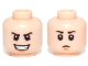 Part No: 3626pb0991  Name: Minifigure, Head Dual Sided Black Eyebrows, Open Mouth Evil Grin / Closed Mouth Sad Pattern (SW Young Boba Fett)
