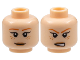 Part No: 3626pb1006  Name: Minifigure, Head Dual Sided Female Dark Orange Eyebrows, Freckles, Tan Lips, Closed Mouth Smile / Open Mouth Scowl Pattern