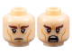 Part No: 3626pb1021  Name: Minifigure, Head Dual Sided Dark Brown Bushy Eyebrows, Black Single Eyelashes, Medium Nougat Cheek Lines, Chin Dimple, and Wrinkles, Neutral / Angry Open Mouth with Teeth Parted Pattern