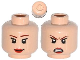 Part No: 3626pb1092  Name: Minifigure, Head Dual Sided Female Brown Eyebrows, Eyelashes, Red Lips, Smile / Angry Pattern (Batgirl)
