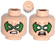 Part No: 3626pb1095  Name: Minifigure, Head Dual Sided Green Eye Mask with Eye Holes, Determined / Scared Pattern (Robin)