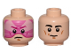 Part No: 3626pb1121  Name: Minifigure, Head Dual Sided Black Eyebrows, White Pupils, Chin Dimple, Slight Smile / Pink Visor, Frown Pattern (SW Gray Squadron Pilot)