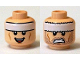 Part No: 3626pb1266  Name: Minifigure, Head Dual Sided White Strip on Forehead and Cheek Lines, Open Mouth Smile / Stubble, Teeth, Angry Pattern