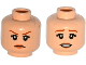 Part No: 3626pb1368  Name: Minifigure, Head Dual Sided Female Dark Orange Eyebrows, Eyelashes, Nougat Lips, Determined / Worried Pattern
