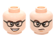 Part No: 3626pb1442  Name: Minifigure, Head Dual Sided Black Glasses with Clear Lenses, Dark Brown Eyebrows, Open Mouth Smile with Teeth / Frown, Raised Eyebrow Pattern
