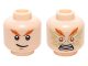 Part No: 3626pb1456  Name: Minifigure, Head Dual Sided Dark Orange and Orange Eyebrows, Medium Nougat Chin Dimple, Smirk / Gold and White Electrified Eyes and Angry Open Mouth with Teeth Parted Pattern