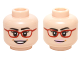 Part No: 3626pb1458  Name: Minifigure, Head Dual Sided Female Glasses Red Frames, Dark Brown Eyebrows with Open Smile / Slight Smile Pattern (Amy Fowler)