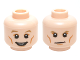 Part No: 3626pb1464  Name: Minifigure, Head Dual Sided Dark Tan Eyebrows, White Pupils, Cheek Lines with Open Mouth Smile / Determined Pattern