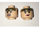 Part No: 3626pb1563  Name: Minifigure, Head Dual Sided Female Gold Tiara, Black Eyebrows, Eyelashes, Red Lips, Lopsided Smile / Angry Pattern