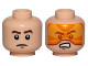 Part No: 3626pb1614  Name: Minifigure, Head Dual Sided Dark Brown Eyebrows, Medium Nougat Chin Dimple, Frown / Dark Red Eyebrows and Eyes, Orange Visor, Angry Scowl with Teeth Pattern