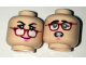 Part No: 3626pb1649  Name: Minifigure, Head Dual Sided Female Black Eyebrows, Red Glasses and Pink Lips, Fallen Glasses / Scared Pattern