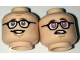 Part No: 3626pb1651  Name: Minifigure, Head Dual Sided Black Glasses, Reddish Brown Eyebrows,  Sheepish Grin / Dark Pink Eyes Pattern