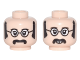 Part No: 3626pb1682  Name: Minifigure, Head Dual Sided Black Glasses with White Lenses, Sideburns and Moustache, Neutral / Smiling Pattern (John)