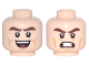 Part No: 3626pb1731  Name: Minifigure, Head Dual Sided Thick Dark Brown Eyebrows, Dark Orange Cheek Lines, Open Mouth Smile / Bared Teeth Angry Pattern (Kite Man)