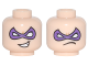Part No: 3626pb1732  Name: Minifigure, Head Dual Sided Dark Purple Eye Mask Pointed, Crooked Mouth Grin / Frown Pattern (Riddler)