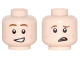 Part No: 3626pb1776  Name: Minifigure, Head Dual Sided Brown Eyebrows, Dark Tan Dimples, Crooked Smile / Crooked Frown, Worried Pattern