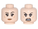 Part No: 3626pb1780  Name: Minifigure, Head Dual Sided Female Black Eyebrows, Eyelashes, Medium Nougat Cheek Dimples, Dark Orange Lips, Neutral / Open Mouth Angry with Teeth Parted Pattern