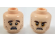 Part No: 3626pb1938  Name: Minifigure, Head Dual Sided Dark Brown Eyebrows and Stubble, Dark Orange Around Eyes, Scared / Sneer Pattern