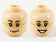 Part No: 3626pb2031  Name: Minifigure, Head Dual Sided Female Glasses with Gold Frames, Peach Lips, Smiling / Smiling with Teeth Pattern
