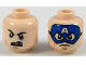 Part No: 3626pb2052  Name: Minifigure, Head Dual Sided Black Eyebrows, Dark Tan Soul Patch, Black Eye and Missing Tooth / Blue Captain America Mask Pattern