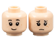 Part No: 3626pb2104  Name: Minifigure, Head Dual Sided Child Female Black Eyebrows, Eyelashes, Dark Orange Freckles, Grin / Sad Frown Pattern