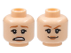 Part No: 3626pb2128  Name: Minifigure, Head Dual Sided Female Dark Orange Eyebrows, Black Eyelashes, Nougat Lips, Scared Open Mouth with Teeth / Smirk Pattern