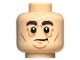 Part No: 3626pb2167  Name: Minifigure, Head Dark Brown Bushy Eyebrows, Medium Nougat Cheek Lines, Chin Dimple and Wrinkles, Slight Lopsided Grin Pattern