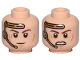 Part No: 3626pb2225  Name: Minifigure, Head Dual Sided Gold Headset, Closed Mouth Smile / Angry Pattern (SW Anakin)