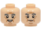 Part No: 3626pb2259  Name: Minifigure, Head Dual Sided Dark Bluish Gray Bushy Eyebrows, Medium Nougat Jowl Lines, Chin Dimple, Forehead Creases and Wrinkles, Open Mouth Smile with Teeth / Frown Pattern