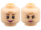 Part No: 3626pb2260  Name: Minifigure, Head Dual Sided Female Reddish Brown Eyebrows, Black Double Eyelashes, Medium Nougat Dimples, Chin Dimple, Forehead Creases and Wrinkles, Dark Pink Lips, Grin / Angry Frown Pattern