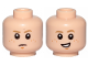 Part No: 3626pb2282  Name: Minifigure, Head Dual Sided Child Dark Tan Eyebrows, Medium Nougat Freckles and Chin Dimple, Frown / Lopsided Open Mouth Smile with Teeth Pattern