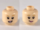 Part No: 3626pb2384  Name: Minifigure, Head Dual Sided Female Medium Nougat Eyebrows, Bright Pink Lips, Open Mouth Smile with Teeth / Grin Pattern