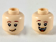 Part No: 3626pb2404  Name: Minifigure, Head Dual Sided Female Reddish Brown Eyebrows, Nougat Lips, Lopsided Grin / Wide Open Smile Pattern