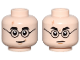 Part No: 3626pb2413  Name: Minifigure, Head Dual Sided Black Eyebrows, Round Glasses, Nougat Lightning Scar, Medium Nougat Chin Dimple and Lines, Slight Lopsided Grin / Frown Pattern