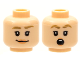 Part No: 3626pb2480  Name: Minifigure, Head Dual Sided Female Dark Tan Thick Eyebrows, Black Eyelashes, Nougat Lips, Grin / Surprised Open Round Mouth with Top Teeth Pattern