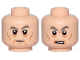 Part No: 3626pb2497  Name: Minifigure, Head Dual Sided Dark Bluish Gray Eyebrows, Eye Bags, Cheek Lines, Chin Dimple, Grin / Angry Pattern (SW General Pryde)