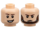 Part No: 3626pb2558  Name: Minifigure, Head Dual Sided Dark Brown Eyebrows, Chin Dimple, Lopsided Open Mouth Smile with Teeth / Frown with Reddish Brown Chin Strap Pattern