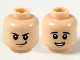 Part No: 3626pb2620  Name: Minifigure, Head Dual Sided Black Eyebrows, Lopsided Smirk / Worried Showing Teeth Pattern