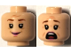 Part No: 3626pb2625  Name: Minifigure, Head Dual Sided Female Reddish Brown Eyebrows, Black Double Eyelashes, Medium Nougat Dimples, Chin Dimple, Forehead Creases and Wrinkles, Dark Pink Lips, Grin / Scared Open Mouth with Top Teeth and Red Tongue Pattern