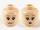 Part No: 3626pb2629  Name: Minifigure, Head Dual Sided Female Dark Tan Eyebrows, Black Eyelashes, Bright Pink Lips, Neutral / Surprised Open Mouth with Top Teeth Pattern