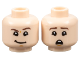 Part No: 3626pb2660  Name: Minifigure, Head Dual Sided Dark Brown Eyebrows, Medium Nougat Chin Dimple, Lopsided Grin with Raised Left Eyebrow / Scared Open Mouth with Top Teeth Pattern