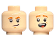 Part No: 3626pb2679  Name: Minifigure, Head Dual Sided Child Dark Orange Eyebrows, Lopsided Grin / Open Mouth Smile with Top Teeth and Tongue Pattern
