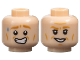 Part No: 3626pb2689  Name: Minifigure, Head Dual Sided Medium Nougat Eyebrows and Cheek Lines, Sweat Droplet and Worried Open Mouth Smile with Teeth / Grin Pattern